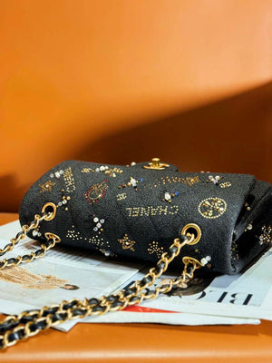 Chanel 24C A01112 Flap Classic Handbag Tweed & Gold-Tone Metal Black - Default Title - View 4