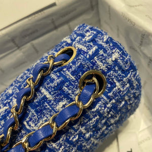 Chanel A01112 Flap Classic Handbag Tweed & Gold-Tone Metal Blue - Default Title - View 4