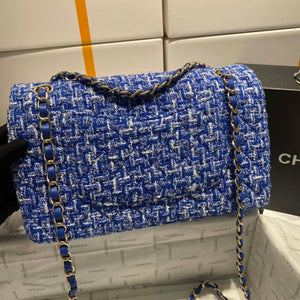 Chanel A01112 Flap Classic Handbag Tweed & Gold-Tone Metal Blue - Default Title - View 6