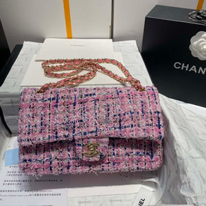Chanel A01112 Flap Classic Handbag Tweed & Gold-Tone Metal Pink - Default Title - View 1