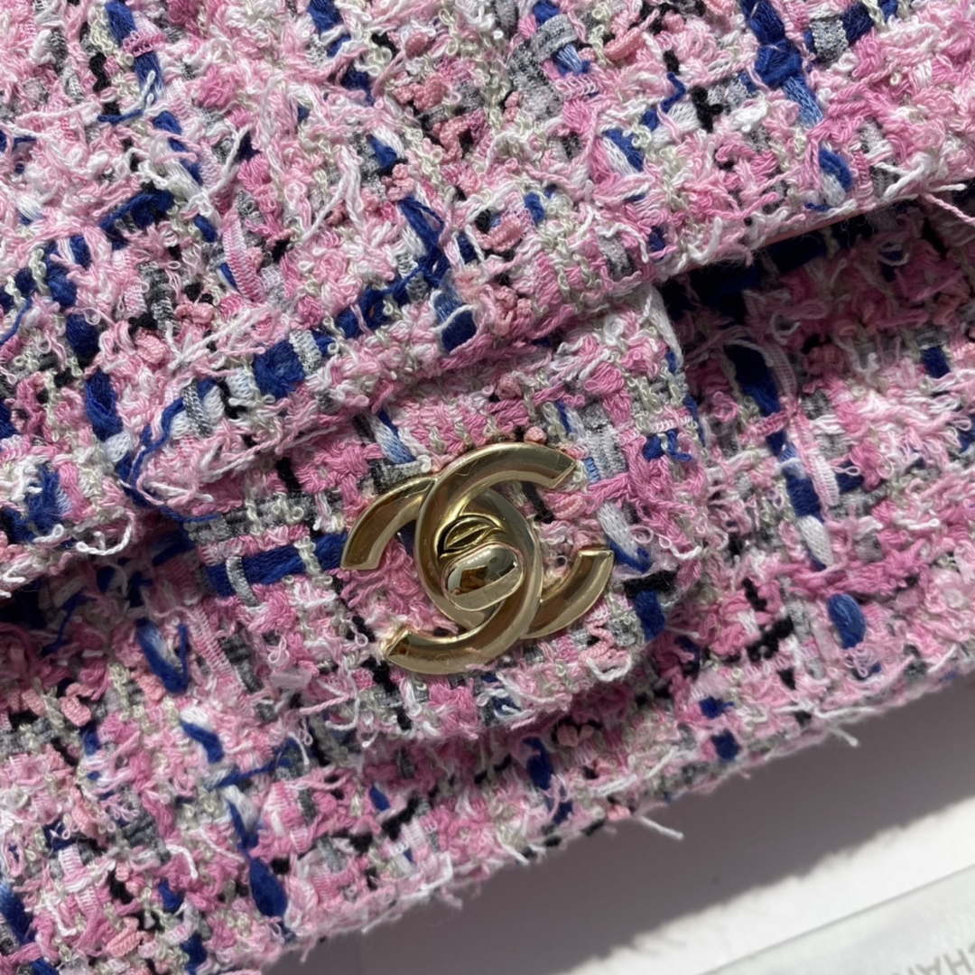 Chanel A01112 Flap Classic Handbag Tweed & Gold-Tone Metal Pink - Default Title - View 5