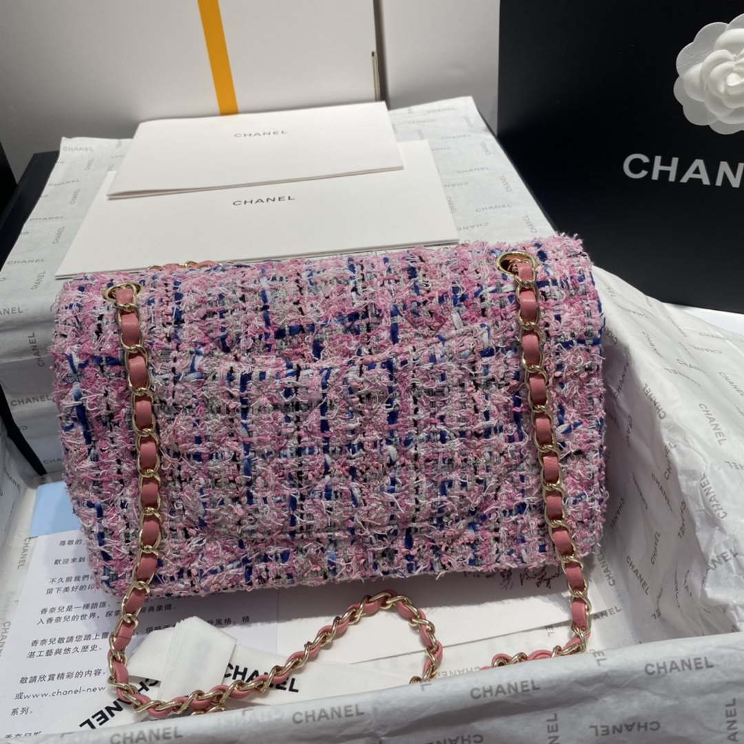 Chanel A01112 Flap Classic Handbag Tweed & Gold-Tone Metal Pink - Default Title - View 8
