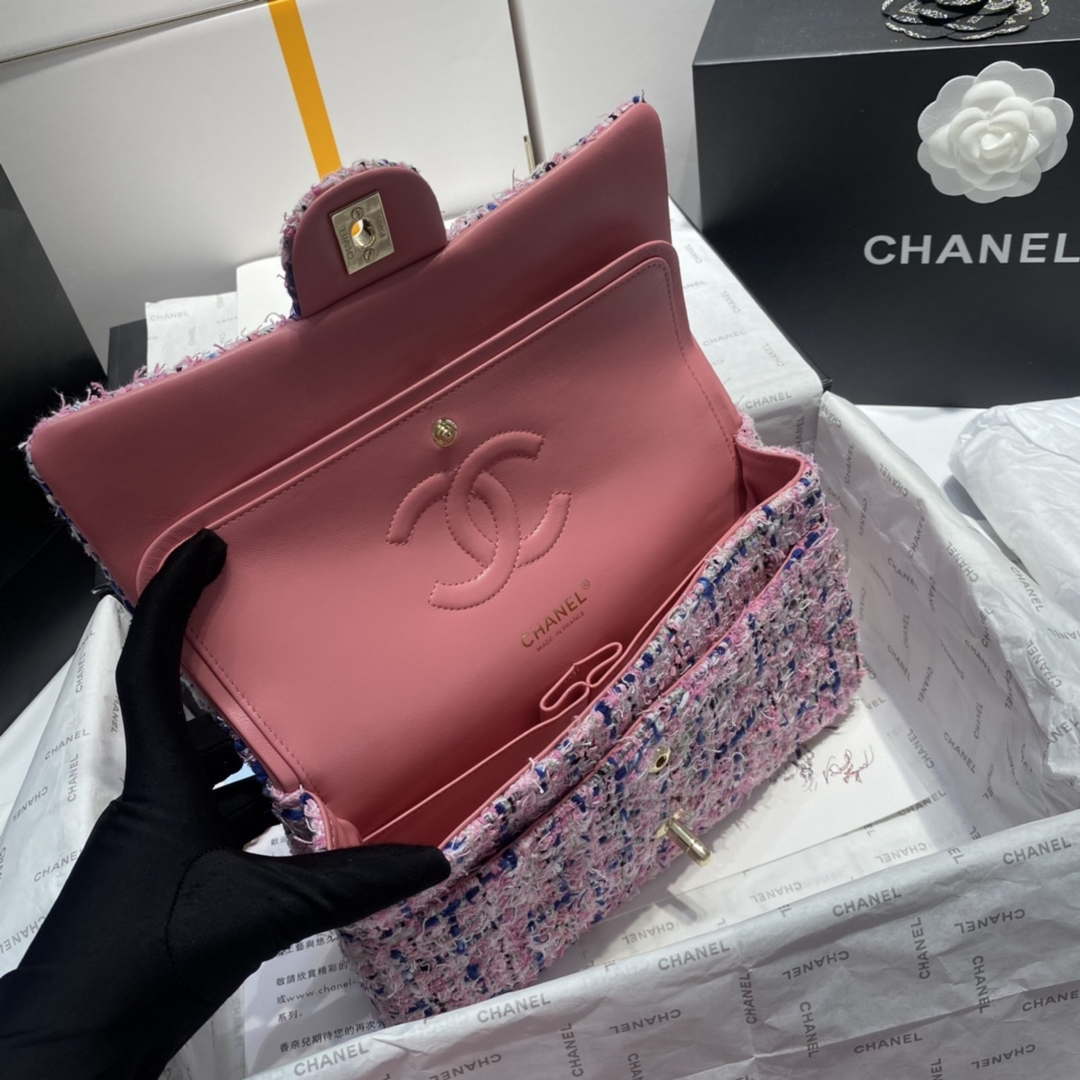 Chanel A01112 Flap Classic Handbag Tweed & Gold-Tone Metal Pink - Default Title - View 9