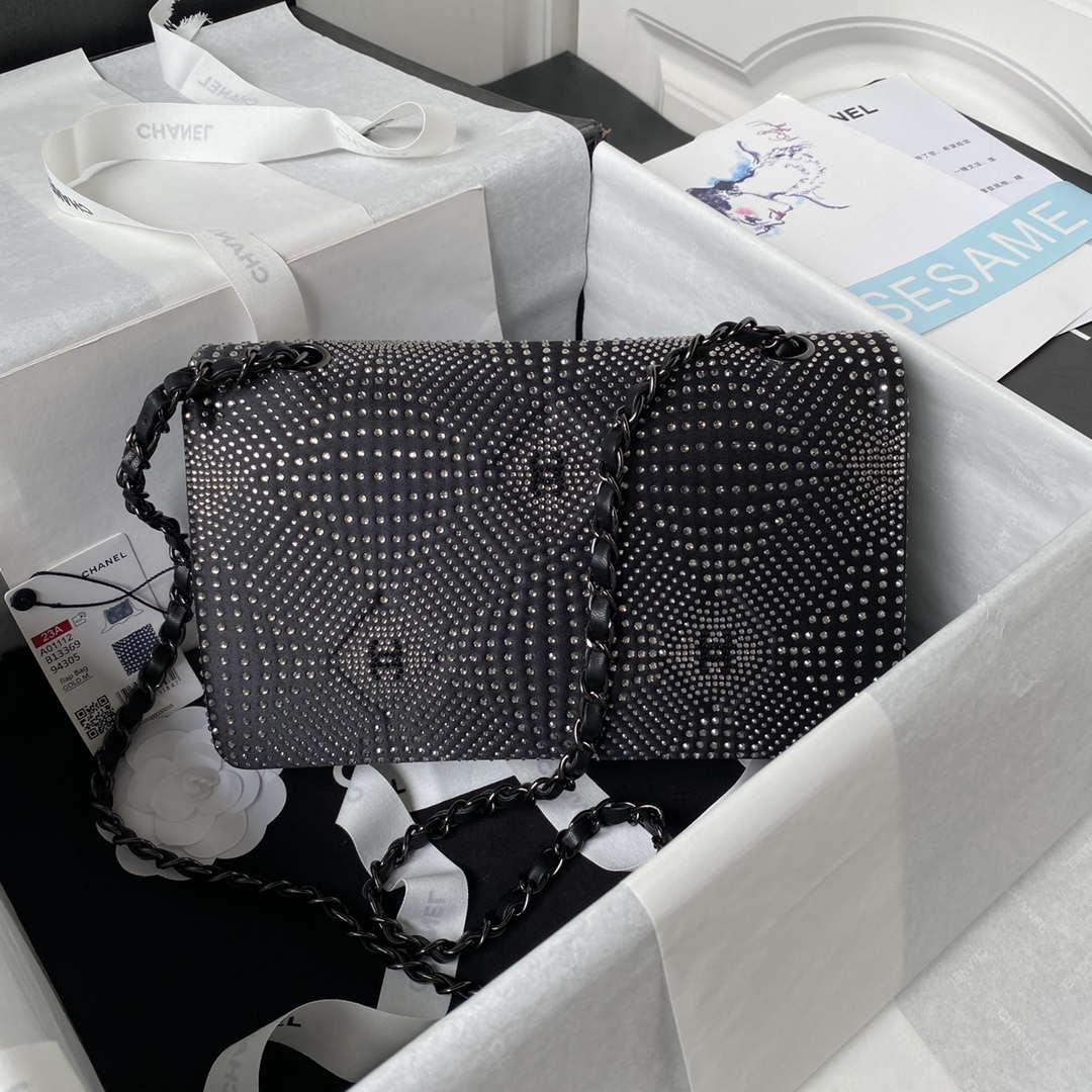 Chanel A01112 Flap Classic Handbag Velvet Crystal pearl Black - Default Title - View 2