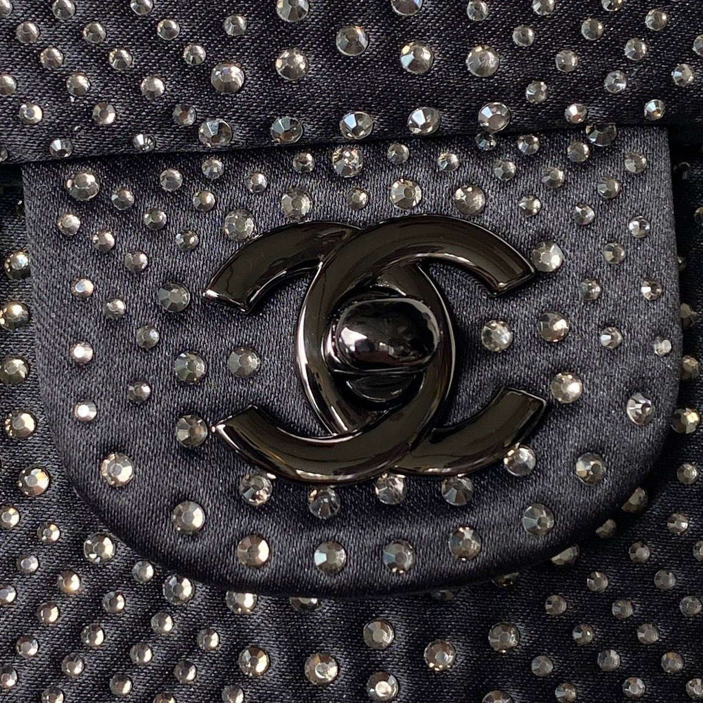 Chanel A01112 Flap Classic Handbag Velvet Crystal pearl Black