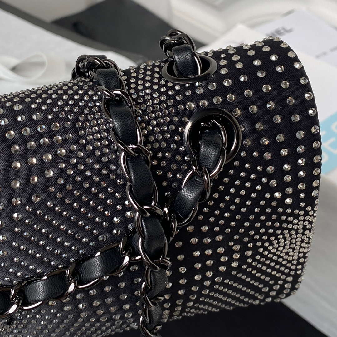 Chanel A01112 Flap Classic Handbag Velvet Crystal pearl Black - Default Title - View 4