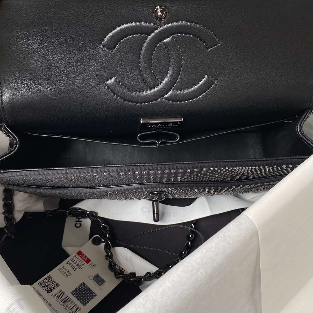 Chanel A01112 Flap Classic Handbag Velvet Crystal pearl Black - Default Title - View 8