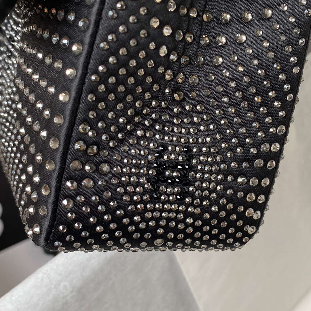Chanel A01112 Flap Classic Handbag Velvet Crystal pearl Black