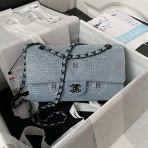 Chanel A01112 Flap Classic Handbag Velvet Crystal pearl Blue - Default Title - View 1