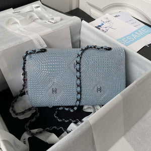 Chanel A01112 Flap Classic Handbag Velvet Crystal pearl Blue - Default Title - View 2