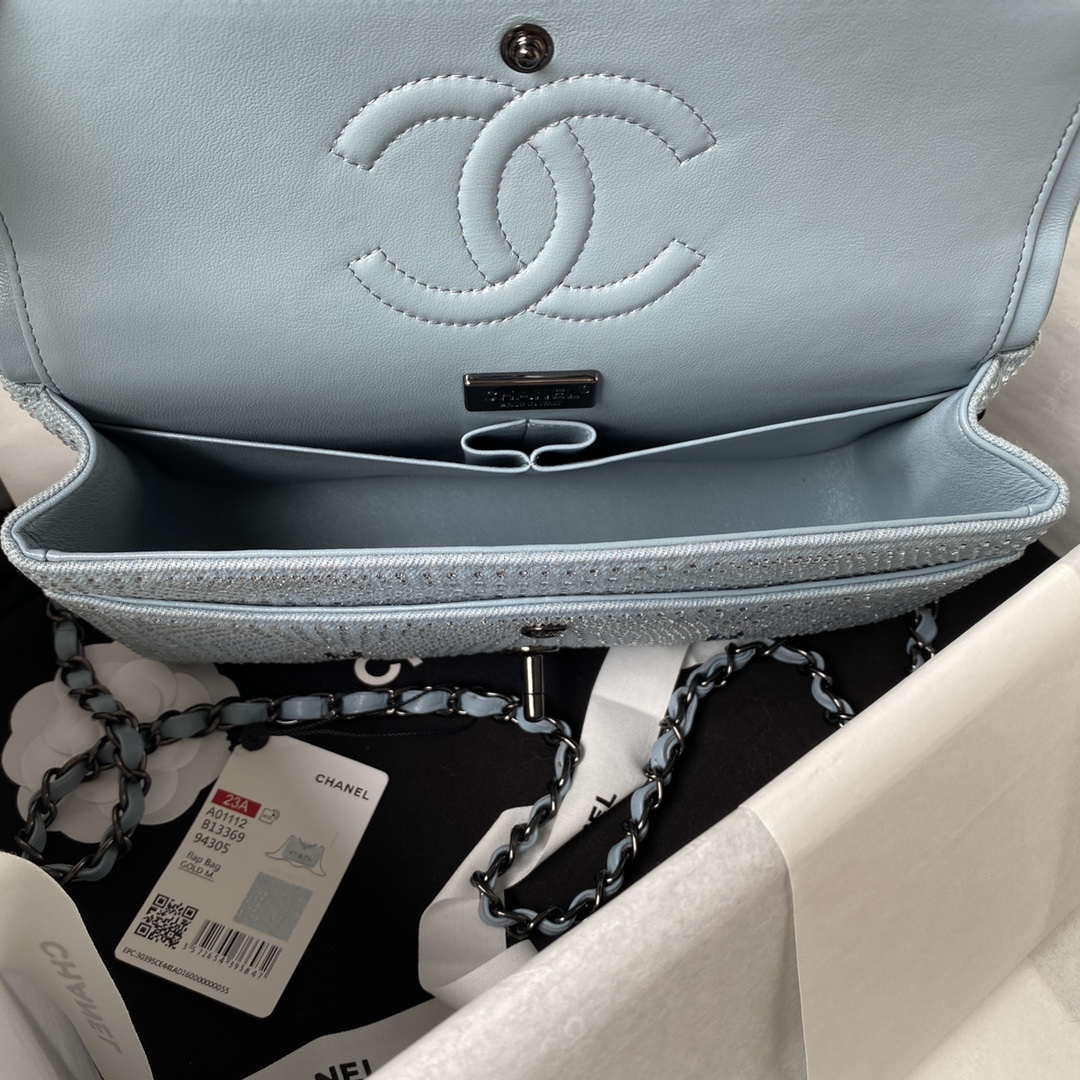 Chanel A01112 Flap Classic Handbag Velvet Crystal pearl Blue - Default Title - View 6