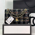 Chanel A01112 Flap Classic Handbag Woolen & Gold-Tone Metal Black - Default Title - View 1