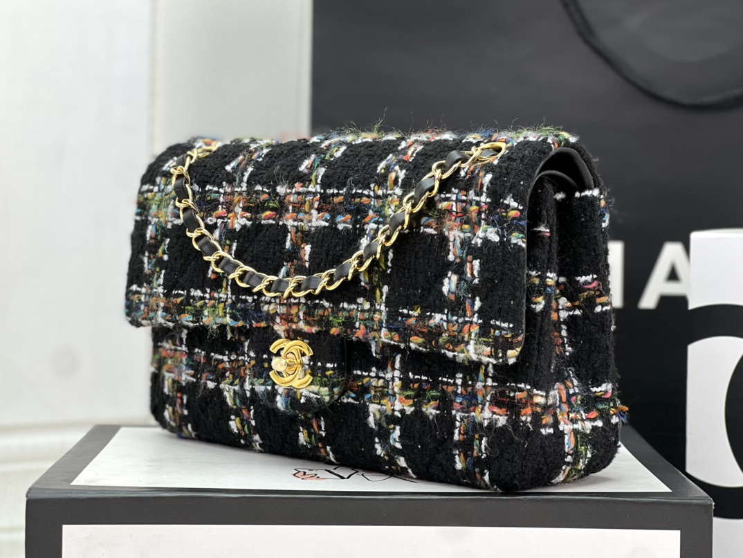 Chanel A01112 Flap Classic Handbag Woolen & Gold-Tone Metal Black - Default Title - View 2