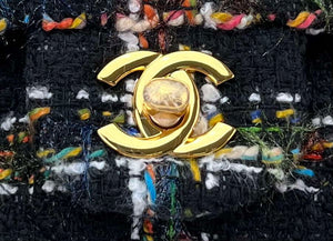 Chanel A01112 Flap Classic Handbag Woolen & Gold-Tone Metal Black - Default Title - View 4
