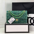 Chanel A01112 Flap Classic Handbag Woolen & Gold-Tone Metal Green - Default Title - View 1