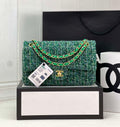 Chanel A01112 Flap Classic Handbag Woolen & Gold-Tone Metal Green