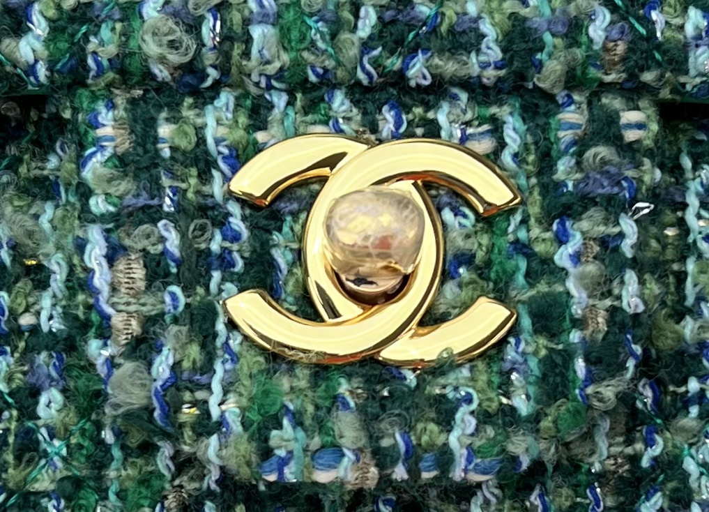 Chanel A01112 Flap Classic Handbag Woolen & Gold-Tone Metal Green - Default Title - View 4