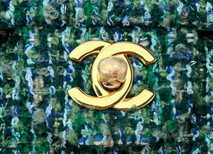 Chanel A01112 Flap Classic Handbag Woolen & Gold-Tone Metal Green - Default Title - View 4