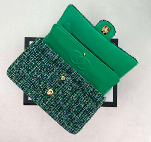 Chanel A01112 Flap Classic Handbag Woolen & Gold-Tone Metal Green - Default Title - View 6