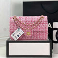 Chanel A01112 Flap Classic Handbag Woolen & Gold-Tone Metal Pink - Default Title - View 1