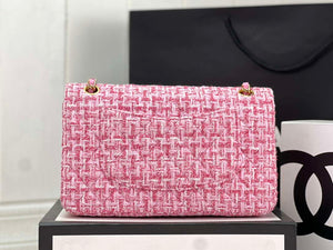 Chanel A01112 Flap Classic Handbag Woolen & Gold-Tone Metal Pink - Default Title - View 3