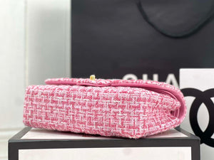 Chanel A01112 Flap Classic Handbag Woolen & Gold-Tone Metal Pink - Default Title - View 5