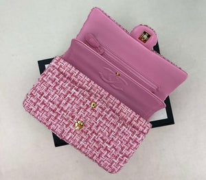 Chanel A01112 Flap Classic Handbag Woolen & Gold-Tone Metal Pink - Default Title - View 6