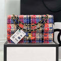Chanel A01112 Flap Classic Handbag Woolen & Gold-Tone Metal Pink & Blue - Default Title - View 1