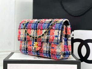 Chanel A01112 Flap Classic Handbag Woolen & Gold-Tone Metal Pink & Blue - Default Title - View 2