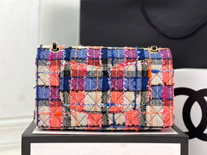 Chanel A01112 Flap Classic Handbag Woolen & Gold-Tone Metal Pink & Blue - Default Title - View 3