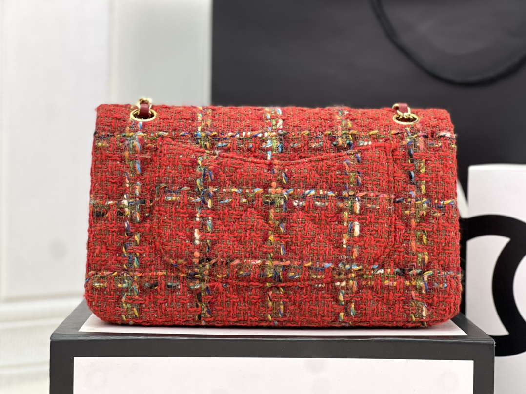 Chanel A01112 Flap Classic Handbag Woolen & Gold-Tone Metal Red - Default Title - View 3
