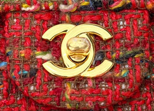 Chanel A01112 Flap Classic Handbag Woolen & Gold-Tone Metal Red - Default Title - View 4