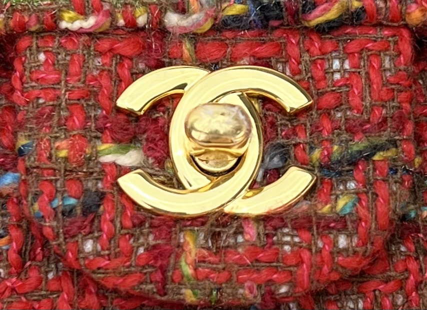 Chanel A01112 Flap Classic Handbag Woolen & Gold-Tone Metal Red