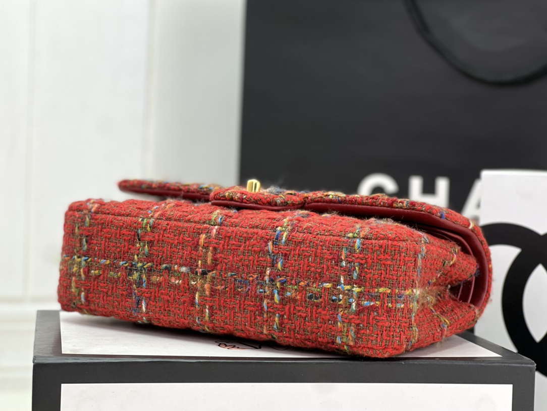 Chanel A01112 Flap Classic Handbag Woolen & Gold-Tone Metal Red - Default Title - View 5