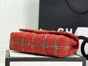 Chanel A01112 Flap Classic Handbag Woolen & Gold-Tone Metal Red - Default Title - View 5