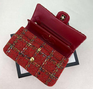 Chanel A01112 Flap Classic Handbag Woolen & Gold-Tone Metal Red - Default Title - View 6