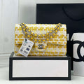 Chanel A01112 Flap Classic Handbag Woolen & Silver-Tone Metal Yellow - Default Title - View 1