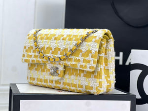 Chanel A01112 Flap Classic Handbag Woolen & Silver-Tone Metal Yellow - Default Title - View 2