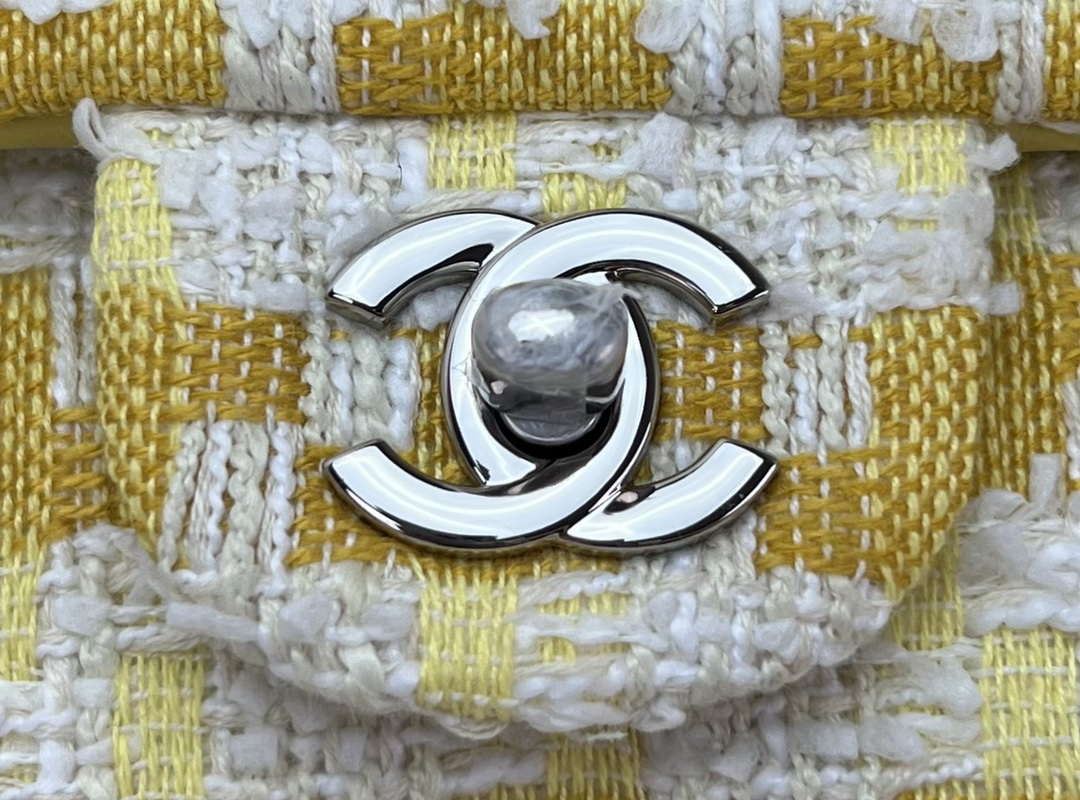 Chanel A01112 Flap Classic Handbag Woolen & Silver-Tone Metal Yellow - Default Title - View 4