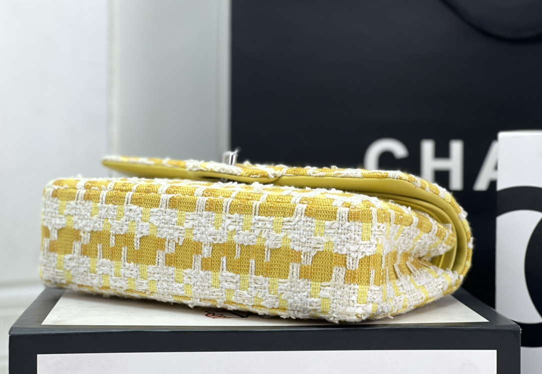 Chanel A01112 Flap Classic Handbag Woolen & Silver-Tone Metal Yellow - Default Title - View 5