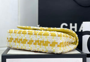 Chanel A01112 Flap Classic Handbag Woolen & Silver-Tone Metal Yellow - Default Title - View 5
