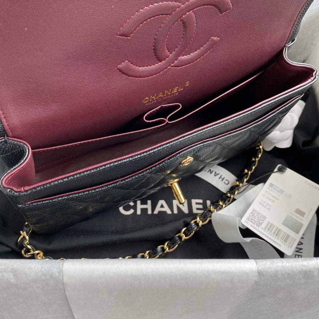 Chanel A01112 Flap Handbag Classic bag Grained shiny Calfskin Black Gold