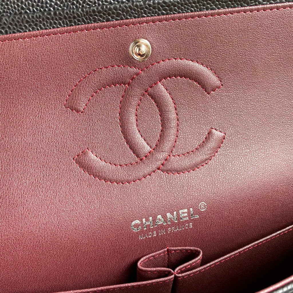 Chanel A01112 Flap Handbag Classic bag Grained shiny Calfskin Black Silver