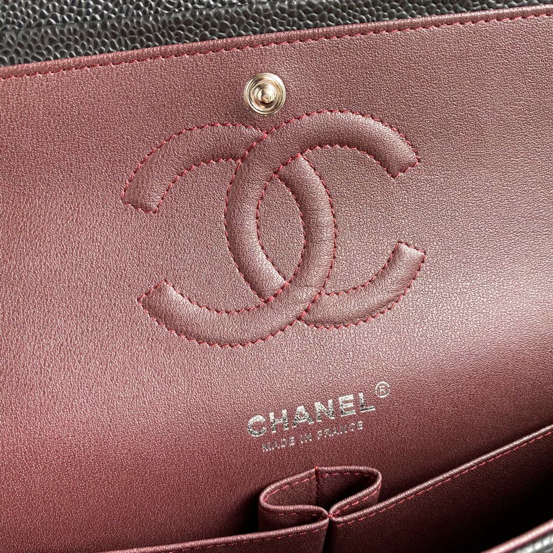 Chanel A01112 Flap Handbag Classic bag Grained shiny Calfskin Black Silver