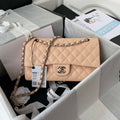 Chanel A01112 Flap Handbag Classic bag Grained shiny Calfskin Black Apricot Pink Silver - Default Title - View 1
