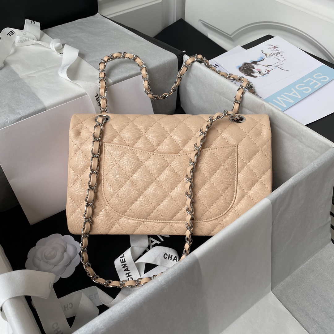 Chanel A01112 Flap Handbag Classic bag Grained shiny Calfskin Black Apricot Pink Silver - Default Title - View 2
