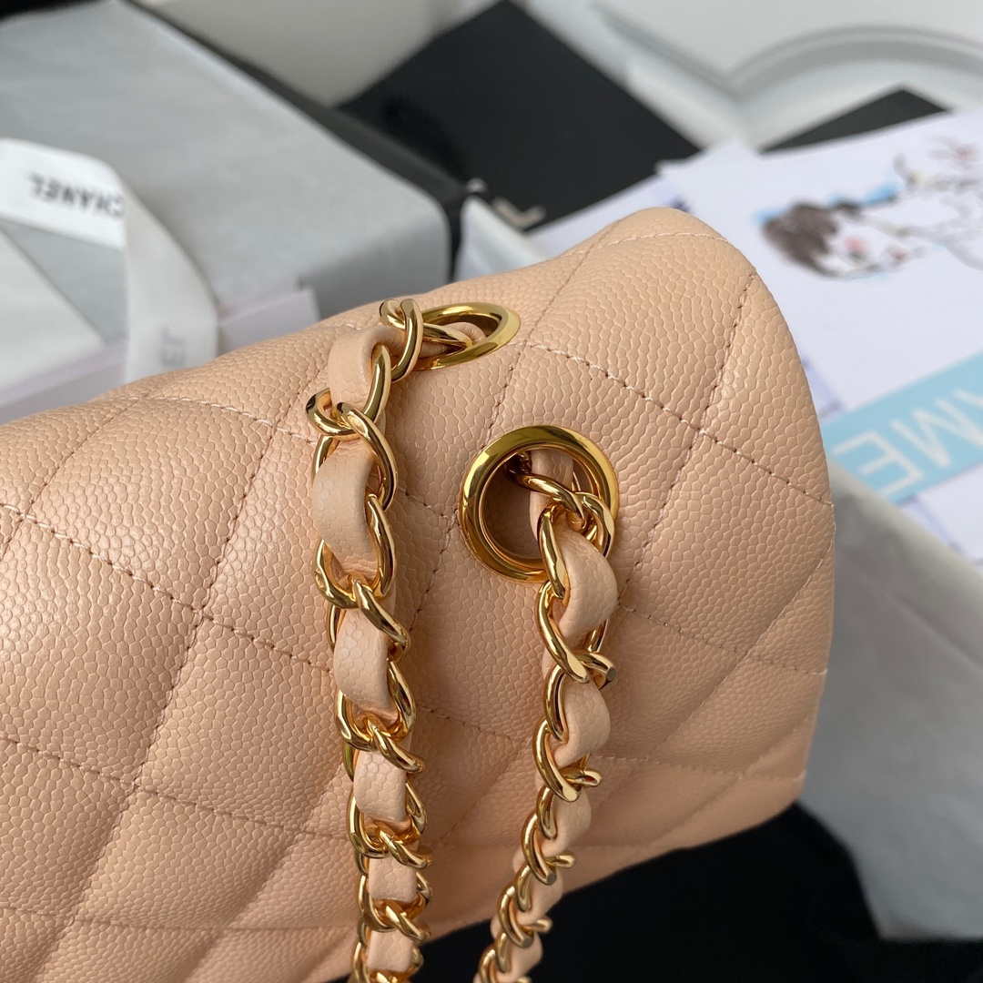 Chanel A01112 Flap Handbag Classic bag Grained shiny Calfskin Black Apricot Pink Gold - Default Title - View 4