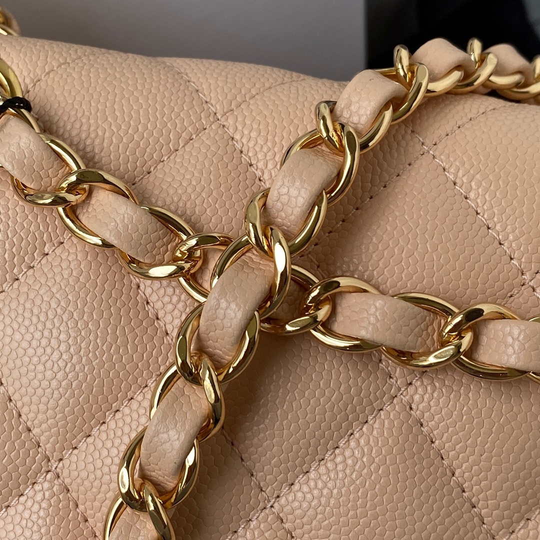 Chanel A01112 Flap Handbag Classic bag Grained shiny Calfskin Black Apricot Pink Gold - Default Title - View 5