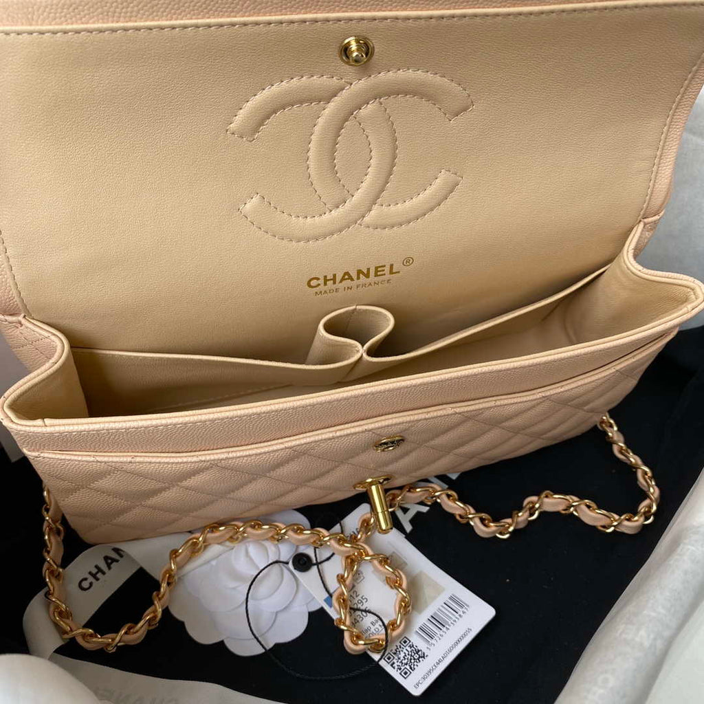 Chanel A01112 Flap Handbag Classic bag Grained shiny Calfskin Black Apricot Pink Gold