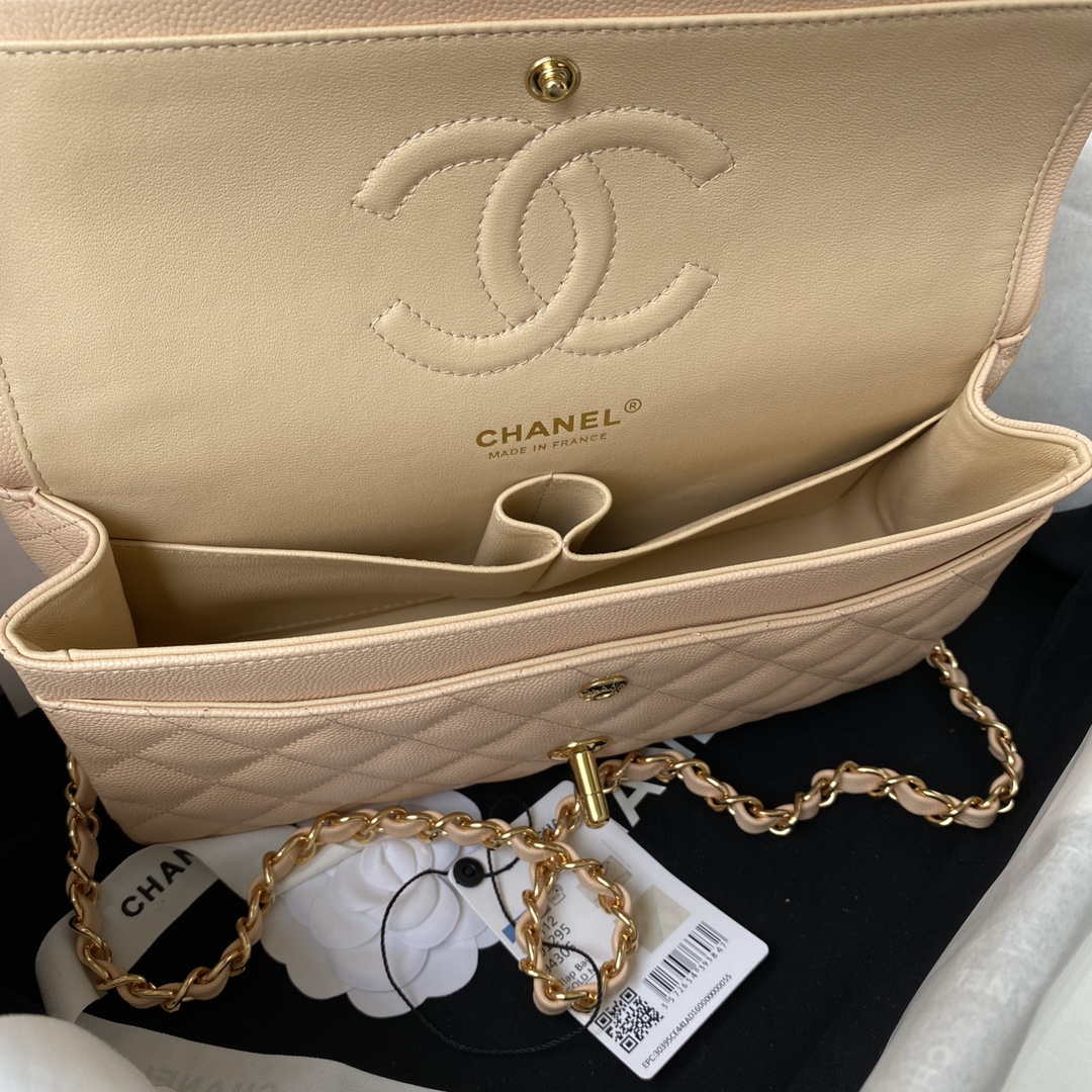 Chanel A01112 Flap Handbag Classic bag Grained shiny Calfskin Black Apricot Pink Gold - Default Title - View 7